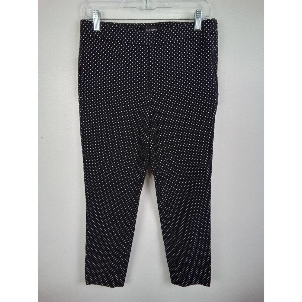 Talbots Womens Chatham Ankle Pants Size 4 Polka Dots Textured Side Zip Straight